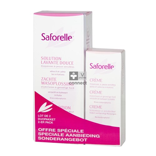 Saforelle Solution Lavante Douce 250 ml  + Crème Muqueuses et Peaux Sensibles 50 ml
