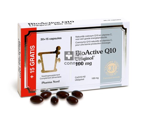 BioActive Q10 Uniqinol 100 Mg 30 Gélules + 15 Gratis Pharma Nord