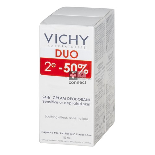 Vichy Déodorant Crème Peau Sensible ou Epilée 2 x 40 ml Promo