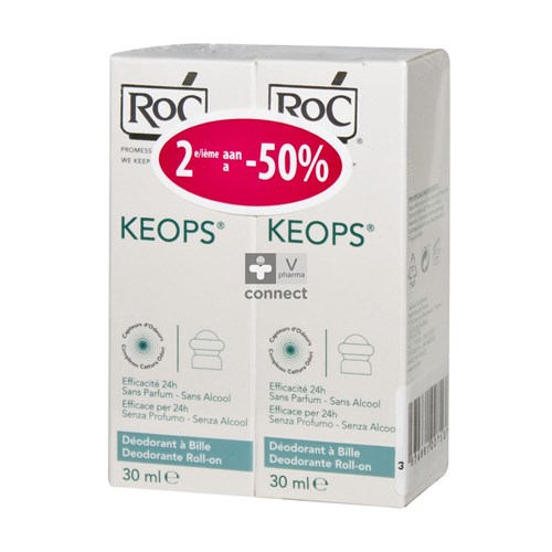 Roc Keops Déodorant à Bille Duopack 2 x 30 ml Promo : 2ème -50%