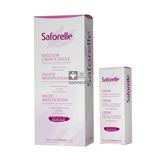 Saforelle Solution Lavante Douce 500 ml  + Crème Muqueuses et Peaux Sensibles 50 ml Promo