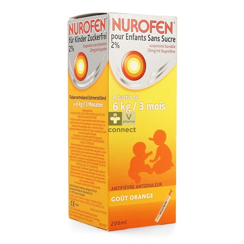Nurofen Enfant Sirop Sans Sucre 2 % Orange 200 ml