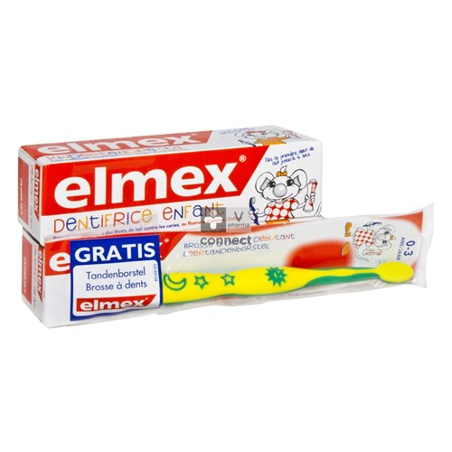 Elmex Dentifrice Pour Enfants 2 x 50 ml + Brosse à dents Gratuite