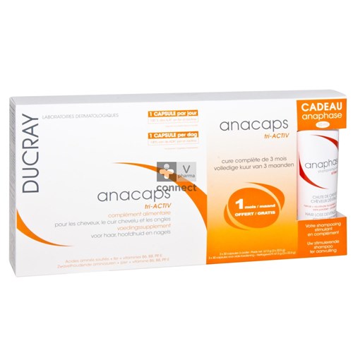 Ducray Anacaps Tri Activ 60 Capsules + 30 Gratuit + Anaphase Shampooing 50 ml Gratuit
