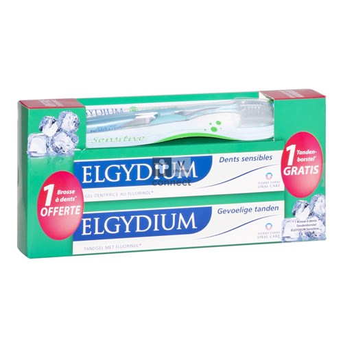 Elgydium Dents Sensibles Gel Dentifrice 2 x 75 ml + Brosse à Dents Gratuite