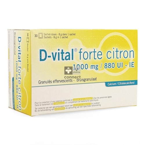 D Vital 1000/880 Calcium / Vitamine D3 30 Sachets Citron