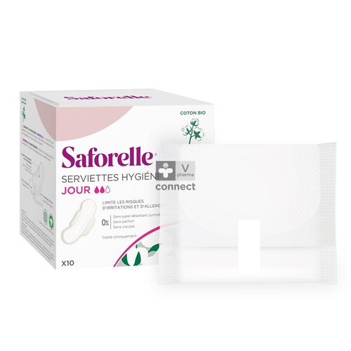 Saforelle Coton Protect Bio Serviettes Hygiéniques 10 Pièces