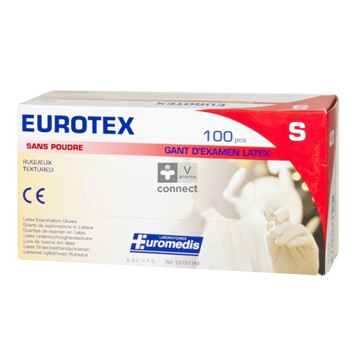 Euromedis Eurotex Gants Latex Non Poudrés Small Boite 100 Pièces