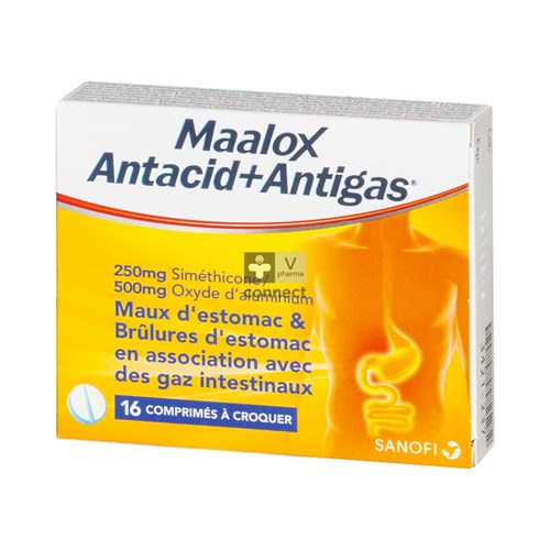 Maalox Antacid+Antigas 16 Comprimés à Mâcher