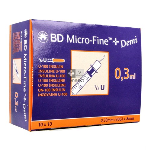 Bd Microfine+ Demi Seringues à Insuline 0,3 ml 30G 8 mm 100 Pièces (324826)