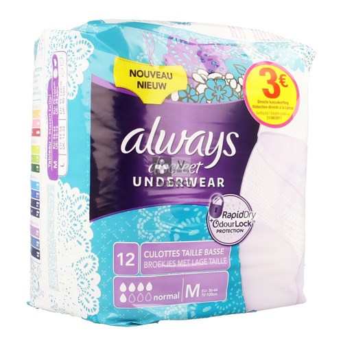 Always Discreet Incontinence Pants M Taille Basse 12 Pièces