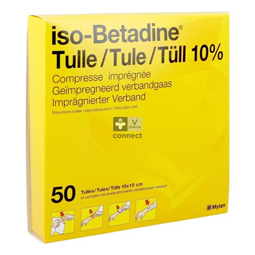 Iso-Betadine Tulles Compresses 10 X 10 50 Pièces