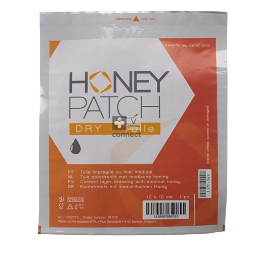 Honeypatch Dry Tulle doordrenkt met medicinale honing 10 x 10 cm