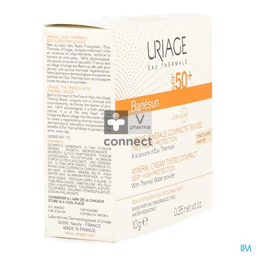 Uriage Bariesun Crème Minérale Compact Teintée Clair SPF50+ 10G