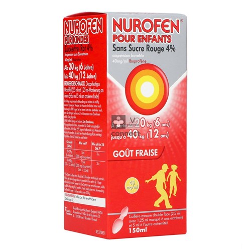 Nurofen Pour Enfants Sans Sucre Rouge 4% 150 ml