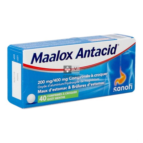Maalox Antacid 40 Comprimés Goût Menthe