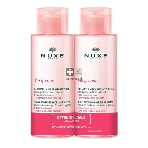 Nuxe Very Rose Eau Micellaire Apaisante 3 en1 Toutes Peaux 2 x 400 ml