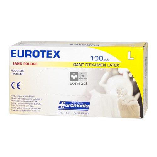 Euromedis Eurotex Gants Latex Non Poudrés Larges Boite 100 Pièces