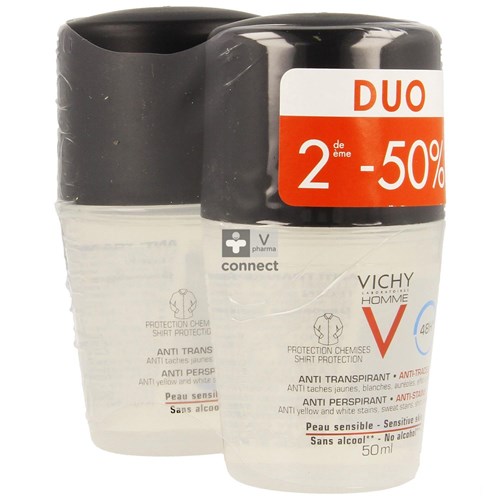 Vichy Homme Déodorant Anti-Transpirant Anti Traces Protection 48H 2 x 50 ml Prix Promo