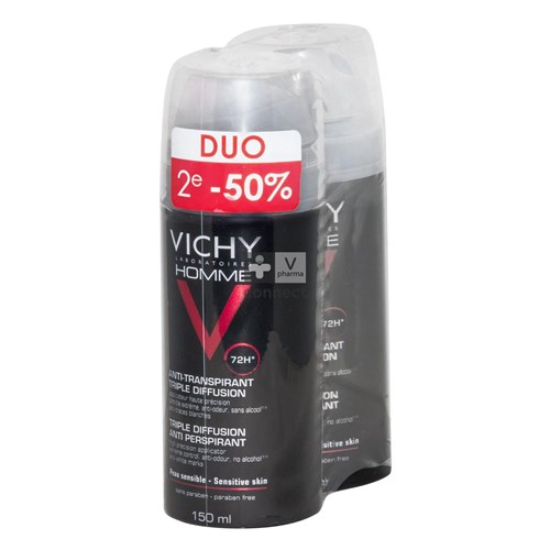 Vichy Homme Déodorant Anti Transpirant 72H Triple Diffusion Spray 2 x 150 ml Prix Promo