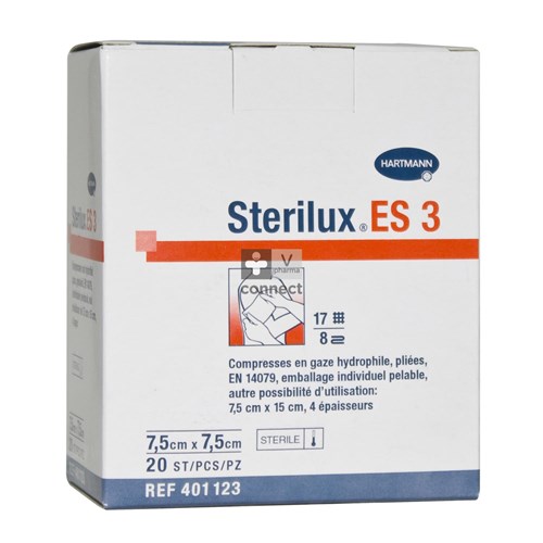 Sterilux Es3 Steriele kompressen 4 lagen 7,5 cm x 7,5 cm