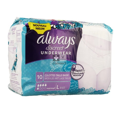 Always Discreet Incontinence Pants L Taille Basse 10 Pièces