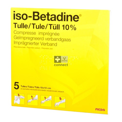Iso-Betadine Tulle Compresses 10 cm X 10 cm 5 Pieces