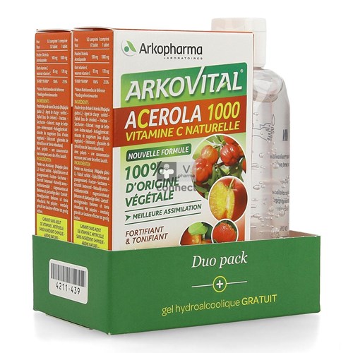 Arkovital Acerola 60 Comprimés + Gel Hydroalcoolique 100 ml OFFERT
