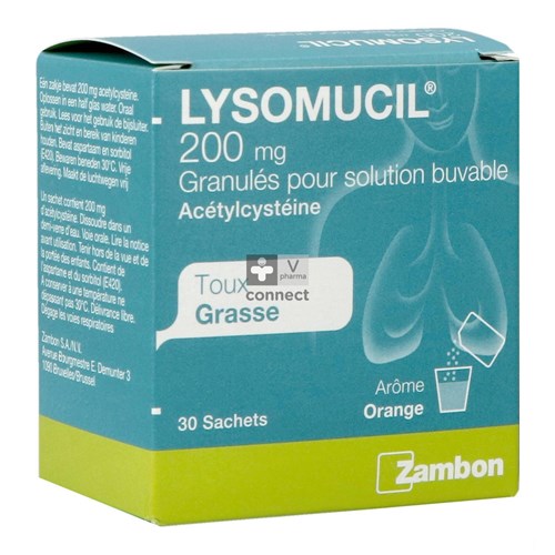 Lysomucil Sans Sucre 200 mg 30 Sachets
