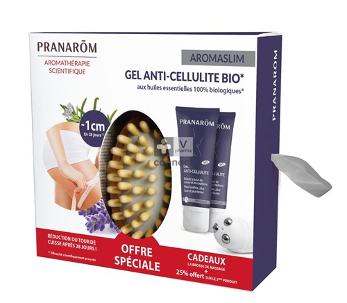 Pranarom Coffret Aromaslim Gel Anti-Cellulite 2 x 200 ml + Brosse de Massage Prix Promo