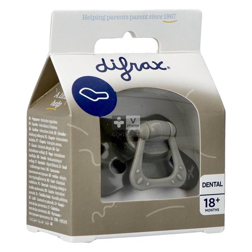 Difrax Fopspeen Dental +18m Uni/pure Grijs/clay