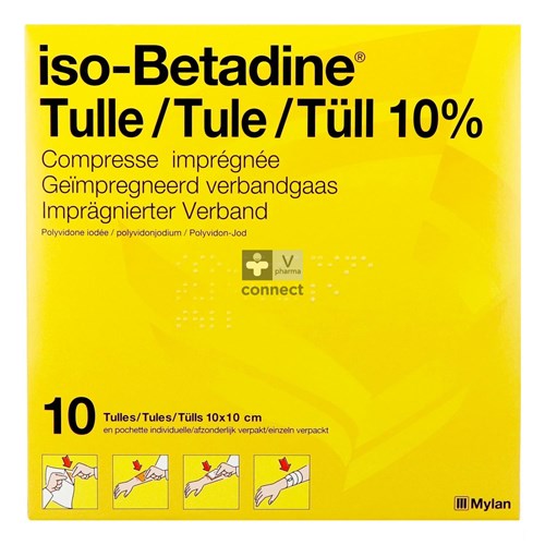 Iso-Betadine Tulle Compresses 10 cm X 10 cm 10 Pieces