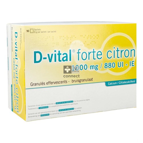 D Vital 1000/880 Calcium / Vitamine D3 90 Sachets Citron