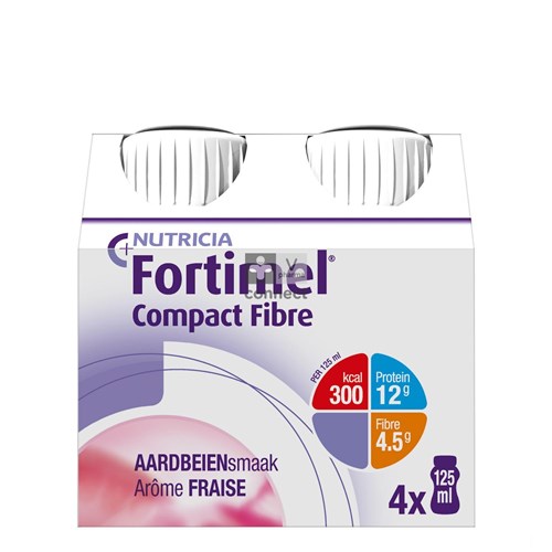 Fortimel Compact Fibre Aardbei Flesjes 4x125ml