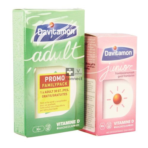 Davitamon Junior Framboise 60 Comprimés + Davitamon Adulte 30 Comprimés