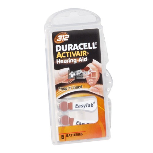 Duracell Activair Hearing Aid Easy Tab 312 PR41   6 Batteries
