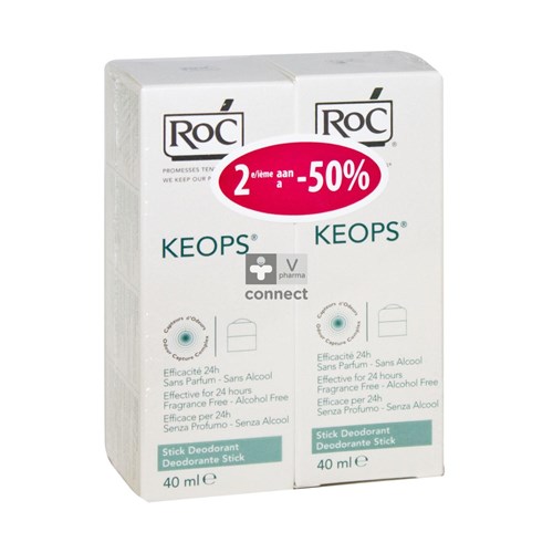 Roc Keops Stick Deodorant Sans Alcool 2 x 40 ml Prix Promo