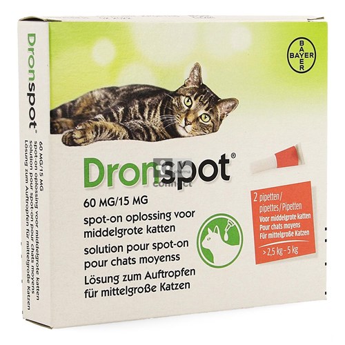 Dronspot 60Mg/15 mg Spot-On Chat Moyen 2.5-5Kg 2 Pipette