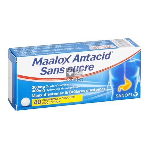 Maalox Antacid 40 Comprimés Goût Citron Sans Sucre
