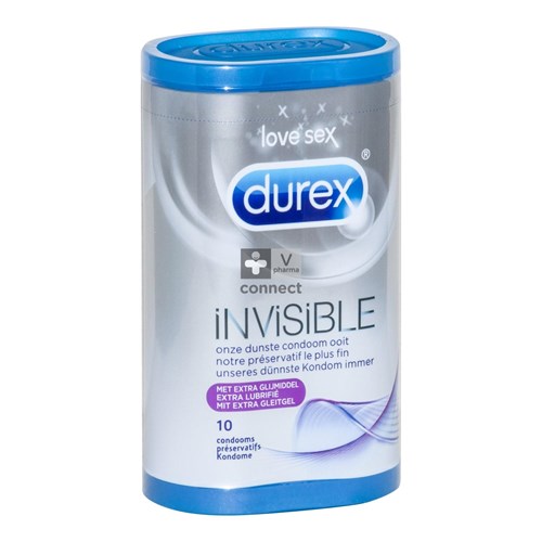 Durex Invisible Extra Fijn + Extra Glijmiddel 10