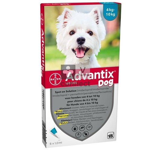 Advantix 100/ 500 Honden 4<10kg Fl 6x1,0ml