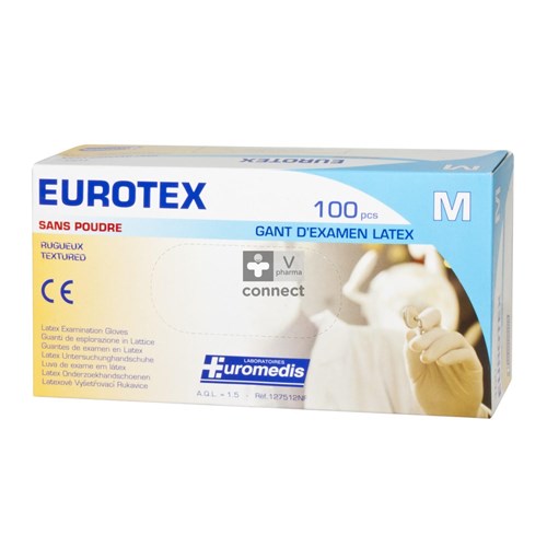 Euromedis Eurotex Gants Latex Non Poudrés Medium Boite 100 Pièces